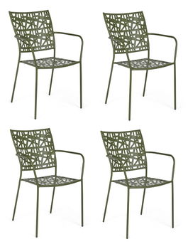 Set 4 scaune de gradina / terasa din metal Kelsie Verde Inchis, l54xA55xH89 cm