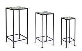 Set 3 masute suport flori din ceramica si metal, Positano Square Multicolor / Negru, L28xl28xH68 cm / L23xl23xH57 cm / L18xl18xH51 cm