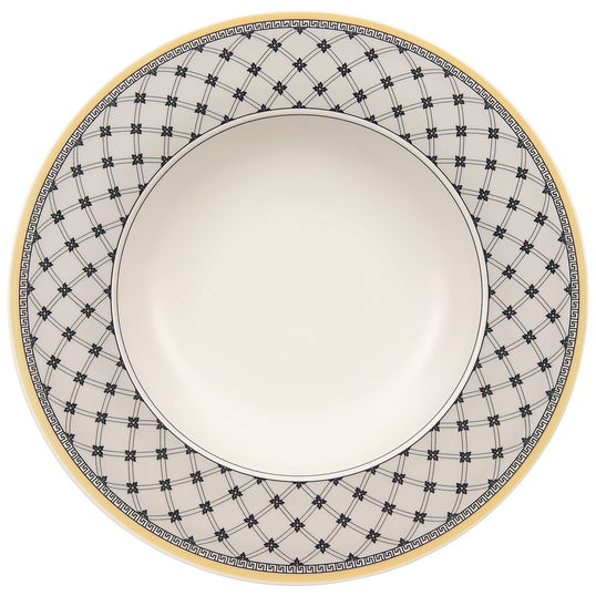 Set 6 farfurii adanci din portelan, Audun Promenade Bej / Negru, 24 cm, Villeroy & Boch