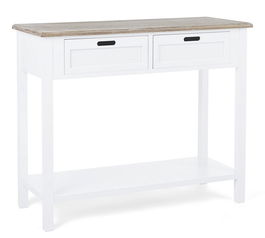 Consola din lemn de Paulownia si MDF, cu 2 sertare, Dorotea Natural / Alb, l100xA40xH80 cm