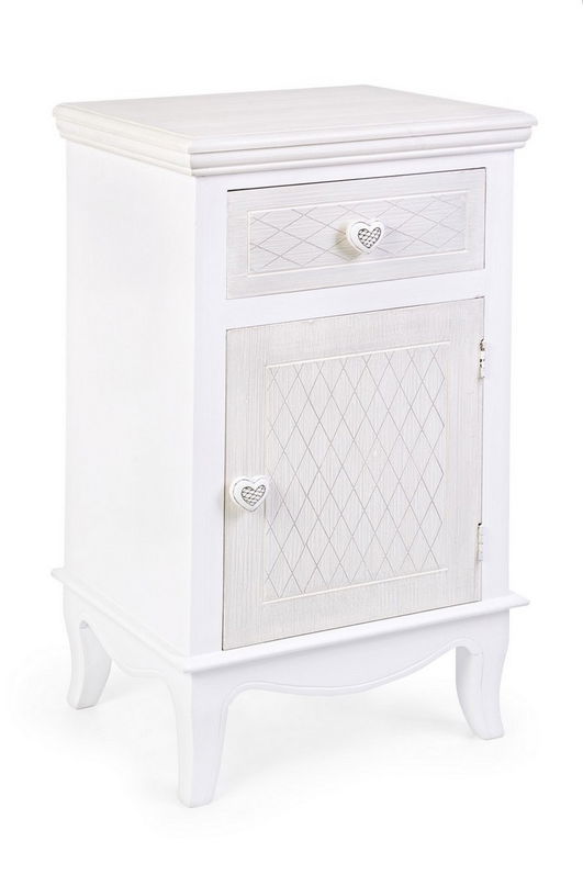 Noptiera din MDF, cu 1 sertar si 1 usa, Charlene Alb / Ivoir, l40xA32xH69,5 cm