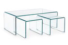 Set 3 mese de cafea din sticla, Iride Rectangular Transparent, L110xl60xH41 cm / L40xl50xH35 cm