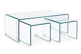 Set 3 mese de cafea din sticla, Iride Rectangular Transparent, L110xl60xH41 cm / L40xl50xH35 cm