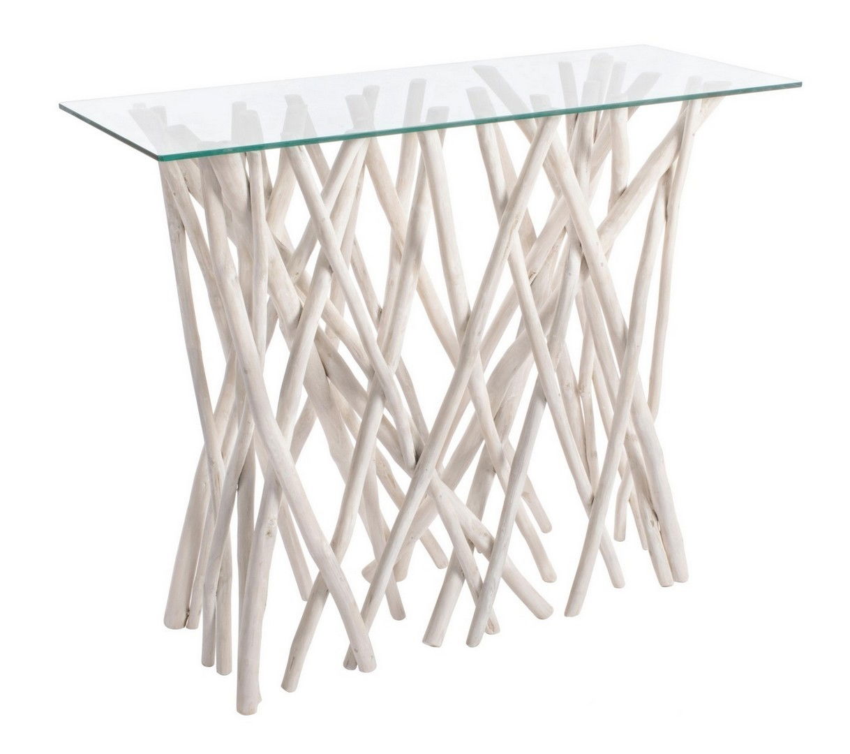 Consola din sticla si lemn de tec, Sahel Transparent / Ivoir, l100xA40xH80 cm