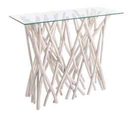 Consola din sticla si lemn de tec, Sahel Transparent / Ivoir, l100xA40xH80 cm