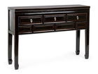 Consola din lemn reciclat de ulm, cu 3 sertare, Jinan Negru, l128xA30xH88 cm