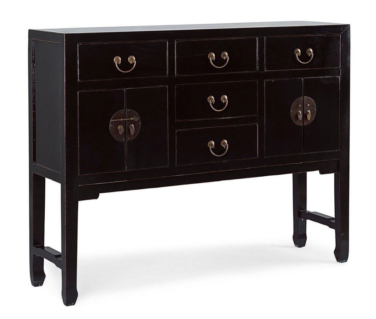 Consola din lemn reciclat de ulm, cu 5 sertare si 4 usi, Jinan Negru, l137xA35xH107 cm