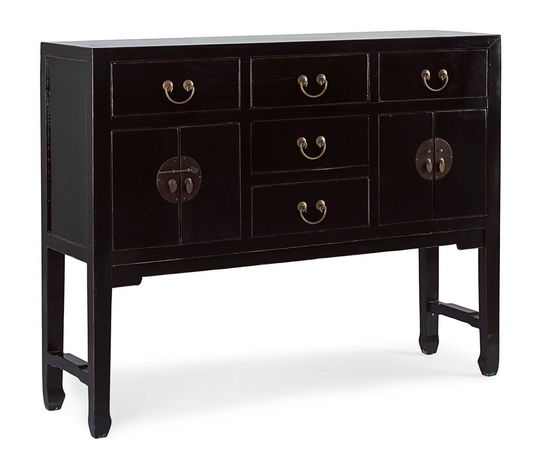 Consola din lemn reciclat de ulm, cu 5 sertare si 4 usi, Jinan Negru, l137xA35xH107 cm