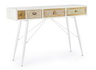 Consola din MDF, lemn de brad si metal, cu 3 sertare, Eloise Alb / Natural, l120xA35xH80 cm