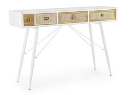 Consola din MDF, lemn de brad si metal, cu 3 sertare, Eloise Alb / Natural, l120xA35xH80 cm
