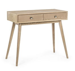 Consola din lemn de frasin si MDF, cu 2 sertare, Alannis Natural, l90xA40xH78 cm