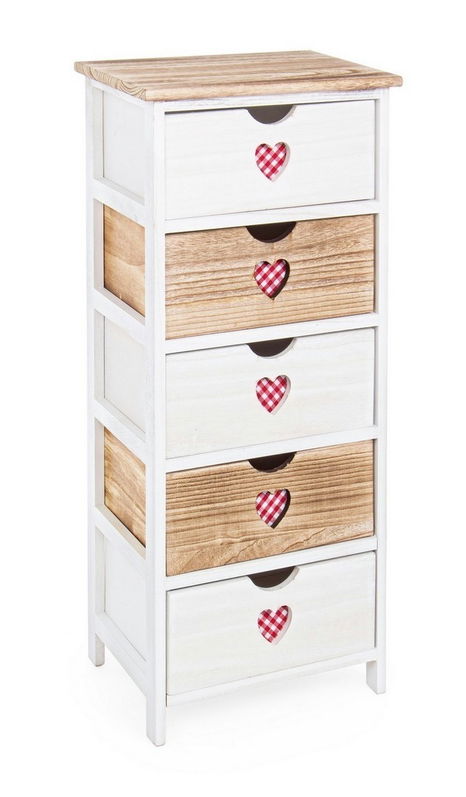 Cabinet din lemn de Paulownia, cu 5 sertare Chalet Alb / Natural, l40xA29xH90 cm