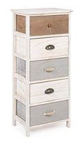 Cabinet din lemn de Paulownia si MDF, cu 5 sertare Madyson Ivoir / Gri, l40xA29xH90 cm