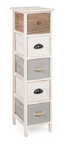 Cabinet din lemn de Paulownia si MDF, cu 5 sertare Madyson Slim Ivoir / Gri, l26xA32xH98 cm