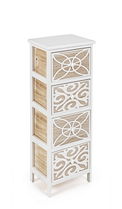 Cabinet din lemn de Paulownia si MDF, cu 4 sertare Pattern Slim Alb / Natural, l26xA32xH80 cm
