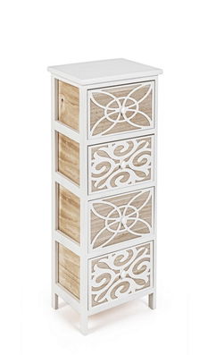 Cabinet din lemn de Paulownia si MDF, cu 4 sertare Pattern Slim Alb / Natural, l26xA32xH80 cm