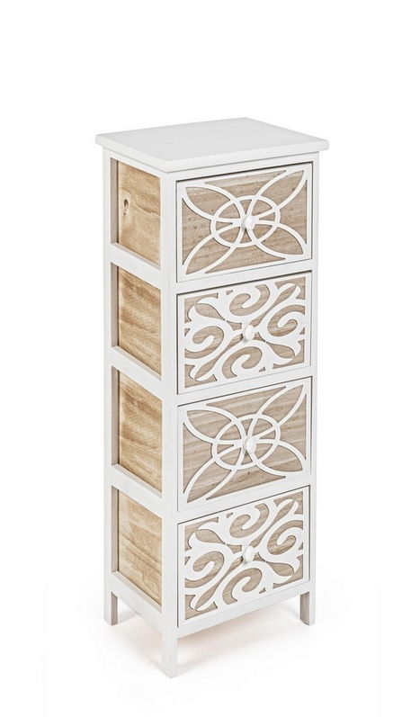 Cabinet din lemn de Paulownia si MDF, cu 4 sertare Pattern Slim Alb / Natural, l26xA32xH80 cm