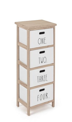 Cabinet din lemn de Paulownia si MDF, cu 4 sertare Numbers Slim Alb / Natural, l26xA32xH80 cm
