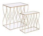 Set 2 mese de cafea din sticla si metal Elenor Rectangular Auriu, L56xl35,5xH56 cm / L51xl30,5xH51 cm