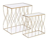 Set 2 mese de cafea din sticla si metal Elenor Rectangular Auriu, L56xl35,5xH56 cm / L51xl30,5xH51 cm