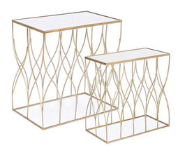 Set 2 mese de cafea din sticla si metal Elenor Rectangular Auriu, L56xl35,5xH56 cm / L51xl30,5xH51 cm