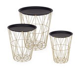 Set 3 mese de cafea din metal, cu spatiu de depozitare, Atom Negru / Auriu, Ø44xH51 cm / Ø39xH46 cm / Ø33xH41 cm