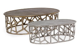 Set 2 mese de cafea din metal Zahid Alama / Argintiu, L105xl67xH33 cm / L88xl51xH32 cm