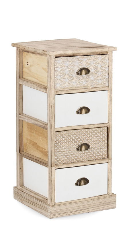 Cabinet din lemn de Paulownia, cu 4 sertare Finnley Natural / Alb, l40xA29xH73 cm