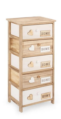 Cabinet din lemn de Paulownia si pal, cu 5 sertare Emotions Natural / Alb, l40xA29xH90 cm