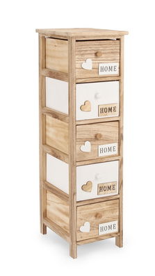 Cabinet din lemn de Paulownia si pal, cu 5 sertare Emotions Slim Natural / Alb, l26xA32xH98 cm