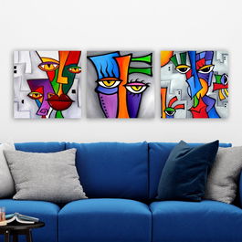 Tablou 3 piese Canvas Eyes 3P5434755 Multicolor, 90 x 30 cm