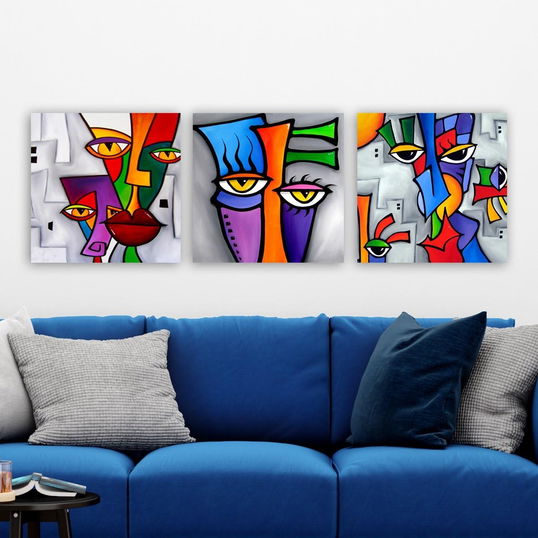 Tablou 3 piese Canvas Eyes 3P5434755 Multicolor, 90 x 30 cm