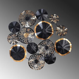 Decoratiune metalica de perete, Hypnosis Negru / Auriu, l74xA1,5xH74 cm