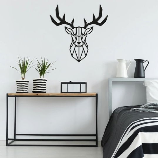 Decoratiune metalica de perete, Deer 2 Negru, l51xA1,5xH51 cm