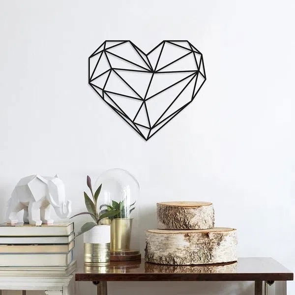 Decoratiune metalica de perete, Heart Negru, l47xA1,5xH40 cm