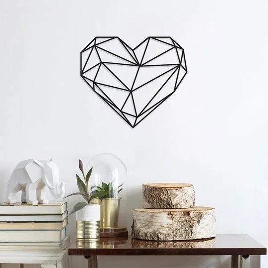 Decoratiune metalica de perete, Heart Negru, l47xA1,5xH40 cm