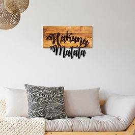 Decoratiune de perete, din lemn si metal, Hakuna Matata Nuc / Negru, l58xA3xH38 cm