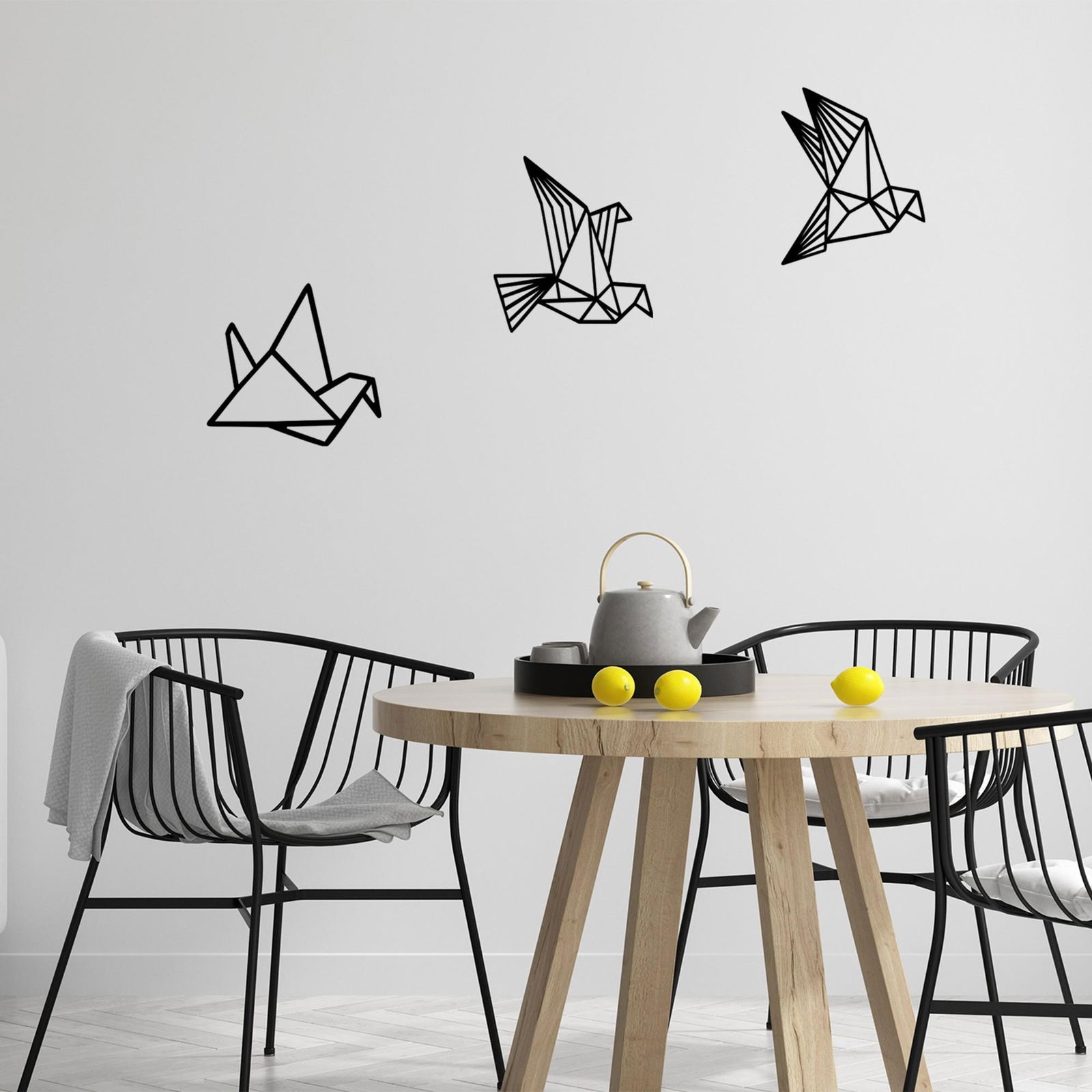 Set 3 decoratiuni de perete, din lemn, Oragami Negru, l26xH32, l29xH32, l32xH30 cm