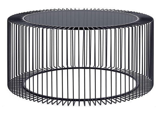 Masa de cafea din sticla si metal Kieran Fumuriu / Negru, Ø80xH38 cm