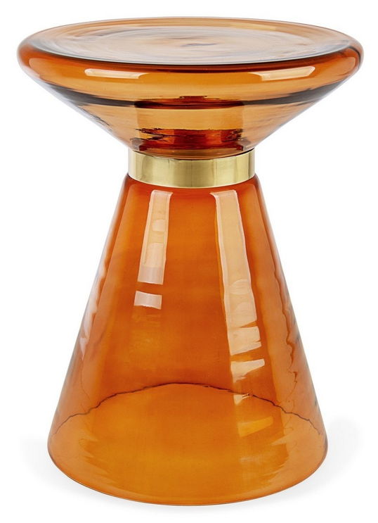 Masa de cafea din sticla si metal Azmin Portocaliu / Auriu, Ø36xH46 cm