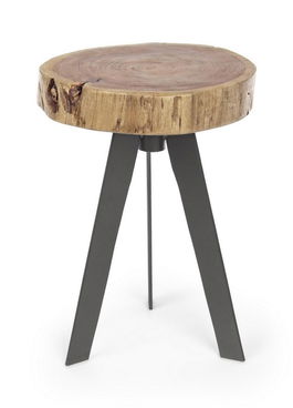 Masa de cafea din lemn de salcam si metal Aron Small Round Natural / Negru, Ø32xH39 cm