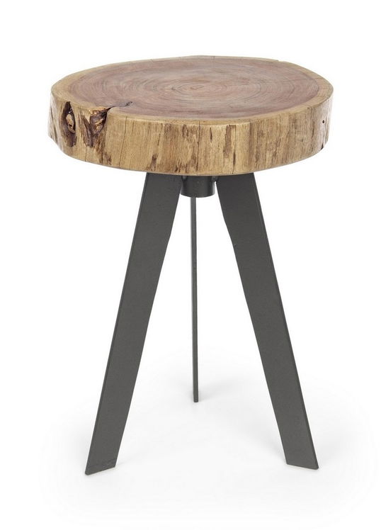 Masa de cafea din lemn de salcam si metal Aron Small Round Natural / Negru, Ø32xH39 cm
