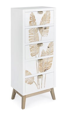 Cabinet din lemn de brad si MDF, cu 5 sertare Folium Alb / Natural, l45xA30xH109,5 cm