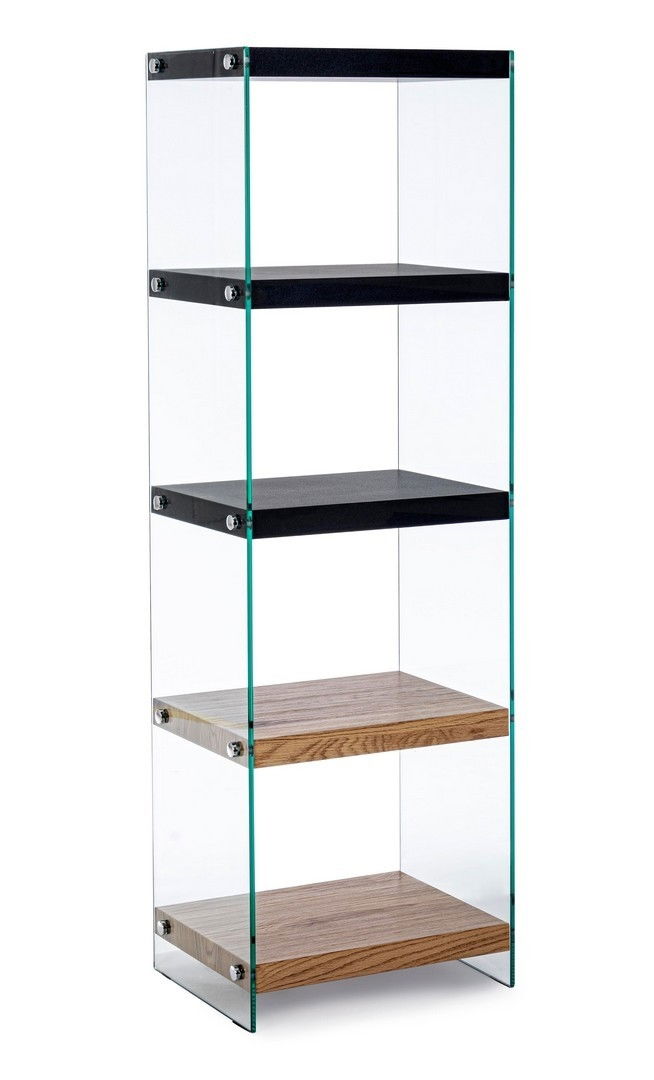 Raft din sticla si MDF, Line Tall Natural / Negru, l40xA30xH131 cm