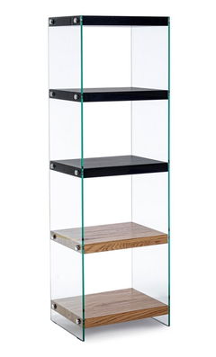 Raft din sticla si MDF, Line Tall Natural / Negru, l40xA30xH131 cm