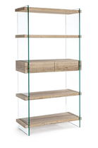 Biblioteca din sticla si MDF, cu 2 sertare Kenya Natural, l90xA39xH180 cm