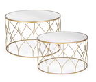 Set 2 mese de cafea din sticla si metal Elenor Round Auriu, Ø71xH43 cm / Ø66xH38,5 cm