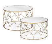 Set 2 mese de cafea din sticla si metal Elenor Round Auriu, Ø71xH43 cm / Ø66xH38,5 cm