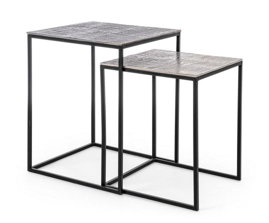 Set 2 mese de cafea din metal Tahir Square Argintiu / Negru, L41xl41xH54 cm / L37xl37xH46 cm