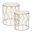 Set 2 mese de cafea din sticla si metal Elenor Medium Round Auriu, Ø48xH51 cm / Ø43xH46 cm